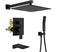 Système de douche mural, avec bouffée de baignoire en cascade et pomme de douche à main, 12 "Rain de douche en laiton complet complet pour la salle de bain du corps de soupape rugueux et des