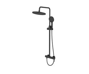 Système de douche mural avec mitigeur monocommande + douche de tête + douchette à main 3 jets, noir mat (SATSSPKCNEW)