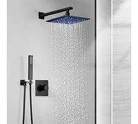 Système de douche noir de 25,4 cm avec pommeau de douche à LED en acier inoxydable pour salle de bain avec pommeau de douche à main Corps de valve grossière a