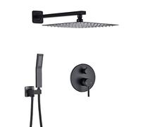 Système de Douche Noir, Ensembles de robinets de Douche complets avec Pomme de Douche à Effet de Pluie et pulvérisateur à Main pour Salle de Bain, 16 Pouces
