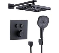 Système de douche noir mat de 30,5 cm - Équilibrage de la pression - Ensemble de douche à main et douche à main avec vanne de dérivation à 3 voies - Fixation murale de luxe pour salles de bains