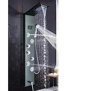 Système de Douche Panneau de Douche à lumière LED Ensemble de robinets de Douche à Effet de Pluie Cascade Spa Massage Jet Bain Colonne de Douche Mélangeur de Douche Tour de Robinet, Noir 9001