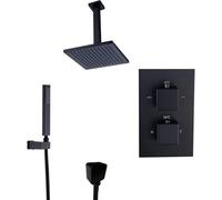 Système de douche, plafond monté noir thermostatique en laiton de luxe Luxury salle de bain mélangeur de douche Taps de douche avec pomme de douche de 8 à 12 "et douche à main, pour ensemble de