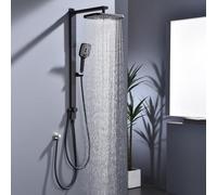 Système de douche pluviale HOMELODY sans accessoires, douche à main noire avec 3 fonctions, grande tête de douche carrée, douche en forêt pluviale, barre de douche réglable en hauteur de 950 à 1180 mm