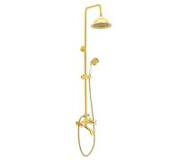 Système de douche rétro 22,5 x 9 cm (L x l) - Avec douchette à main et douchette ronde dorée - Longueur du tuyau : 1,5 m