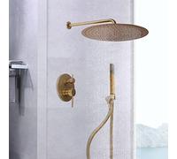 Système de douche rétro encastré avec pommeau de douche, douche à effet pluie, pommeau de douche en laiton doré