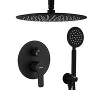 Système de douche, robinet de douche à main et à effet pluie avec pommeau de douche à effet pluie de 30,5 cm, haute pression, valve brute incluse, ensemble de douche complet pour salle de bain