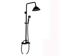 Système de douche salle bain en bronze antique 8 pouces Mélangeur luxe Ensemble combiné noir contenant un pommeau à effet pluie jet supérieur Douchette main, montage mural, poignées doubles,A,02(B,2P)