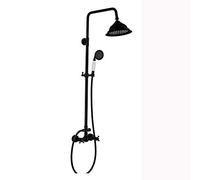 Système de douche salle bain en bronze antique 8 pouces Mélangeur luxe Ensemble combiné noir contenant un pommeau à effet pluie jet supérieur Douchette main, montage mural, poignées doubles,A,02(B,2)