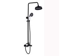 Système de douche salle bain en bronze antique 8 pouces Mélangeur luxe Ensemble combiné noir contenant un pommeau à effet pluie jet supérieur Douchette main, montage mural, poignées doubles,A,02(C,2)