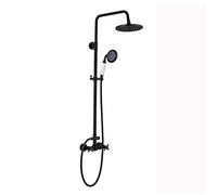 Système de douche salle bain en bronze antique 8 pouces Mélangeur luxe Ensemble combiné noir contenant un pommeau à effet pluie jet supérieur Douchette main, montage mural, poignées doubles,A,02(A,2)