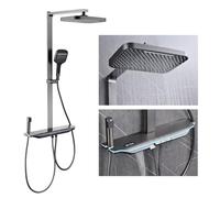 Système de douche tatic moderne avec lumière LED, design e piano, pommeau de douche 330 x 220 mm, ensemble de robinets Clete et portable, tube carré, hauteur fixe pour une expérience de bain