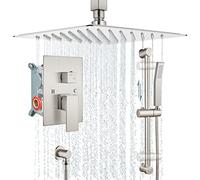 Système de douche Tête 12 pouces Salle de bain Nickel Plafond Brackel Mount Rain Ensemble avec barre de glissière Spray Spray Luxury Haut-pression Combo Ensemble de soupape et de garniture LWX