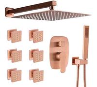 Système de douche tête de 12 pouces de montage mural robinet de précipitations avec 6 PCS Body Jet Bilker Set Huile Finze Finish LWX