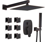 Système de douche tête de 12 pouces de montage mural robinet de précipitations avec 6 PCS Body Jet Bilker Set Huile Finze Finish LWX