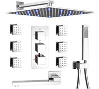 Système de douche Tête du corps complet Thermostatique thermostatique avec baignoire Brackaged Gold Faucet Ensemble de baignoire à 4 voies avec LED mural 12 "et manchet Set 6 PCS Jets corporels