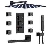 Système de douche Tête du corps complet Thermostatique thermostatique avec baignoire Brackaged Gold Faucet Ensemble de baignoire à 4 voies avec LED mural 12 "et manchet Set 6 PCS Jets corporels