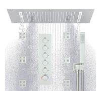 Système de douche thermostatique 3 en 1 : 38 x 70 cm Pomme de douche à effet pluie 6 jets réglables Pulvérisateur à main haute pression pour une expérience luxueuse de tout le corps