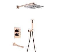 Système de Douche thermostatique à Effet de Pluie avec Douche à Main, Ensemble combiné de robinets de Douche à Effet de Pluie Mural dissimulé, Facile à Installer, 8 Pouces