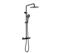 Système de Douche thermostatique à Effet de Pluie avec douchette à Main 3 Fonctions, Ensemble de robinetterie de Douche exposé utilisé pour la rénovation de Salle de Bain, Finition Noire