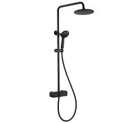 Système de douche thermostatique à effet pluie avec ensemble combiné à main, ensemble de robinet de douche mural complet avec valve en laiton et kit de garniture (noir)