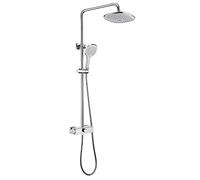 Système de douche thermostatique à effet pluie avec ensemble combiné à main, ensemble de robinet de douche mural complet avec valve en laiton et kit de garniture (chromé)