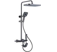 Système de Douche thermostatique à Quatre Fonctions, Ensemble de Robinet de Douche Mural pour Salle de Bain avec Bec de Baignoire caché, Touches de Piano, Robinet de Baignoire en Laiton, Gris