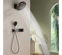Système de douche thermostatique, BS0408 Ensemble de pommes de douche murale, affichage numérique, conception de clé de piano, pluie de 12 pouces / 32 cm, ensemble de robinets de douche en cascade