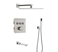 Système de douche Thermostatique Cachette de douche cachée Robine de douche brossé Nickel Douche Set avec pulvérisateur à main et pomme de douche de pluie carrée, rotatif LWX