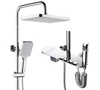 Système de douche thermostatique carré de 30 x 20 cm - Affichage numérique LED - Robinet de douche complet avec touches de piano - Pistolet pulvérisateur pour une expérience de bain ultime