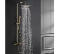 Système de douche thermostatique doré brossé - Ensemble de douche mural de luxe avec pommeau de pluie de 25,4 x 20,3 cm, douchette à main, mélangeur inverseur en laiton pour salle de bain