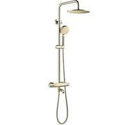 Système de douche thermostatique doré de luxe, pommeau de douche à effet pluie de 25,4 cm et pulvérisateur à main, mélangeur inverseur en laiton, ensemble de robinets de douche cascade muraux pour