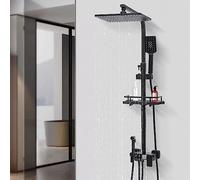 Système de douche thermostatique - Écran LED - Kit complet avec 4 modes de sortie d'eau et étagères réglables - Montage mural - Hauteur réglable - Noir