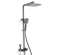 Système de douche thermostatique en laiton, ensemble de douche à hauteur réglable avec pommeau de douche à main, robinet de sortie supérieur, mitigeur de douche gris pour salle de sport d'hôtel, rond