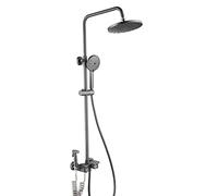 Système de douche thermostatique en laiton, ensemble de douche à hauteur réglable avec pommeau de douche à main, robinet de sortie supérieur, mitigeur de douche gris pour salle de sport d'hôtel, rond