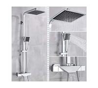 Système de Douche thermostatique, Ensemble de robinets de Douche muraux, Ensemble combiné de Douche Multifonction avec Pomme de Douche, douchette à Main, Bec de Baignoire Cascade, Noir A
