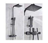 Système de Douche thermostatique, Ensemble de robinets de Douche muraux, Ensemble combiné de Douche Multifonction avec Pomme de Douche, douchette à Main, Bec de Baignoire Cascade, Noir A