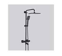 Système de douche thermostatique moderne noir avec pomme de douche à effet pluie et robinet de bain rond - Ensemble mitigeur complet de salle de bain pour une décoration d'intérieur élégante