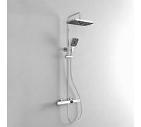 Système de douche thermostatique moderne - Pomme de douche à effet pluie exposée et robinet de poche avec robinet à main et robinet de baignoire en cuivre durable (finition chromée)
