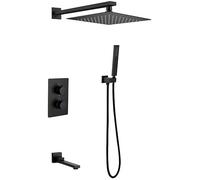 Système de douche thermostatique noir avec piste de douche de 12 pouces de 12 pouces de douche et baignoire Tapis mural Luxury Luxury Bathroom Bayer Bower Down Design moderne pour décoration de