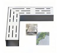 Système de drainage de tranchée en acier inoxydable avec grille et coude, drain à profil bas pour cour extérieure et jardin, 7 x 5 cm pour un drainage souterrain efficace