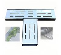 Système de drainage de tranchée en acier inoxydable avec grille et coude, drain à profil bas pour cour extérieure et jardin, 7 x 5 cm pour un drainage souterrain efficace