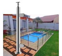 Système de fixation for poteau de balustrade en verre réglable de 30 à 60 pouces avec tige de serrage en acier inoxydable for clôture de piscine en verre(Silver End Post,130cm)
