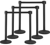 Système de guidage de personnes Ruban de délimitation - Kit de poteaux de délimitation - 6 pièces, 2m x 48mm - Noir - Ceinture rétractable - Système de guidage de personnes Poteaux de délimitation - I