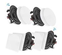 Pyle 4 Enceinte Bluetooth Plafond, Système d'Enceinte Plafond/Murale 2 Voies, Connexions Rapides, Grilles Interchangeables Rondes/Carrées, Amplificateur 4 Canaux, 250 Watt, Haut Parleur Bluetooth