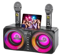 Système de Karaoké Portable, Enceinte Sono 30W avec 2 Microphones sans Fil UHF et Emplacement Rechargeables Rouge