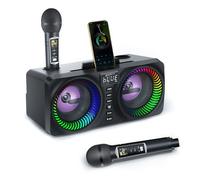 Système de Karaoké Portable, Enceinte Sono 30W avec 2 Microphones sans Fil UHF et Emplacement Rechargeables, Karaoké Complet