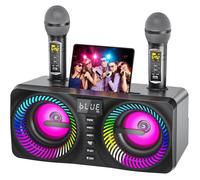 Système de Karaoké Portable, Enceinte Sono 30W avec 2 Microphones sans Fil UHF et Emplacement Rechargeables Noir