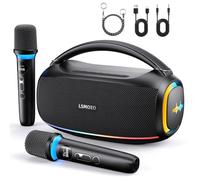 Système de Karaoké Portable,Machine Karaoké avec 2 Microphones avec 60W sans Fil IPX5 étanche,2 Microphones Rechargeable,Enceinte Sono Complet pour Fête,Lumière DJ,TF/USB/AUX/TWS, Bass/Treble