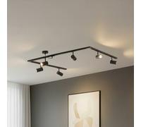 Système de lampes sur rail Lindby Linaro, GU10, à 6 lampes, noir, forme en C Linaro, noir, Salon / Salle à manger, Aluminium, Moderne